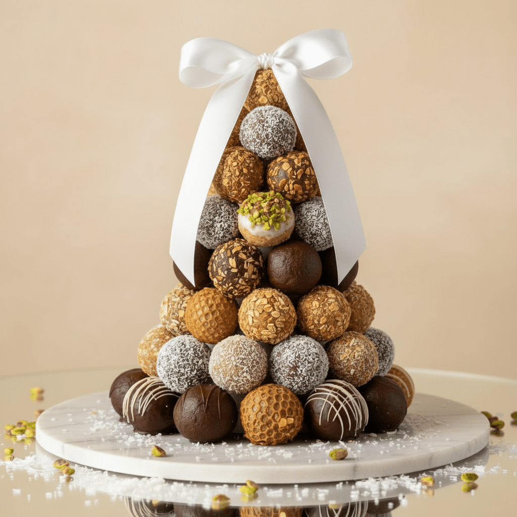 Sisterly Bites Protein Tower - 35 assorted protein balls with white bow
